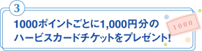 1000ポイントごとに1,000円分のハービスカードチケットをプレゼント!