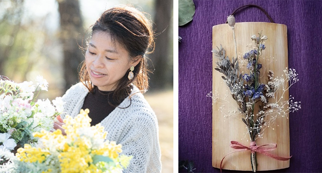 講師：うわの みわこ 氏 ヒノキボードのブーケアレンジ作り